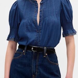 Pintuck ruffle shirt NWT denim